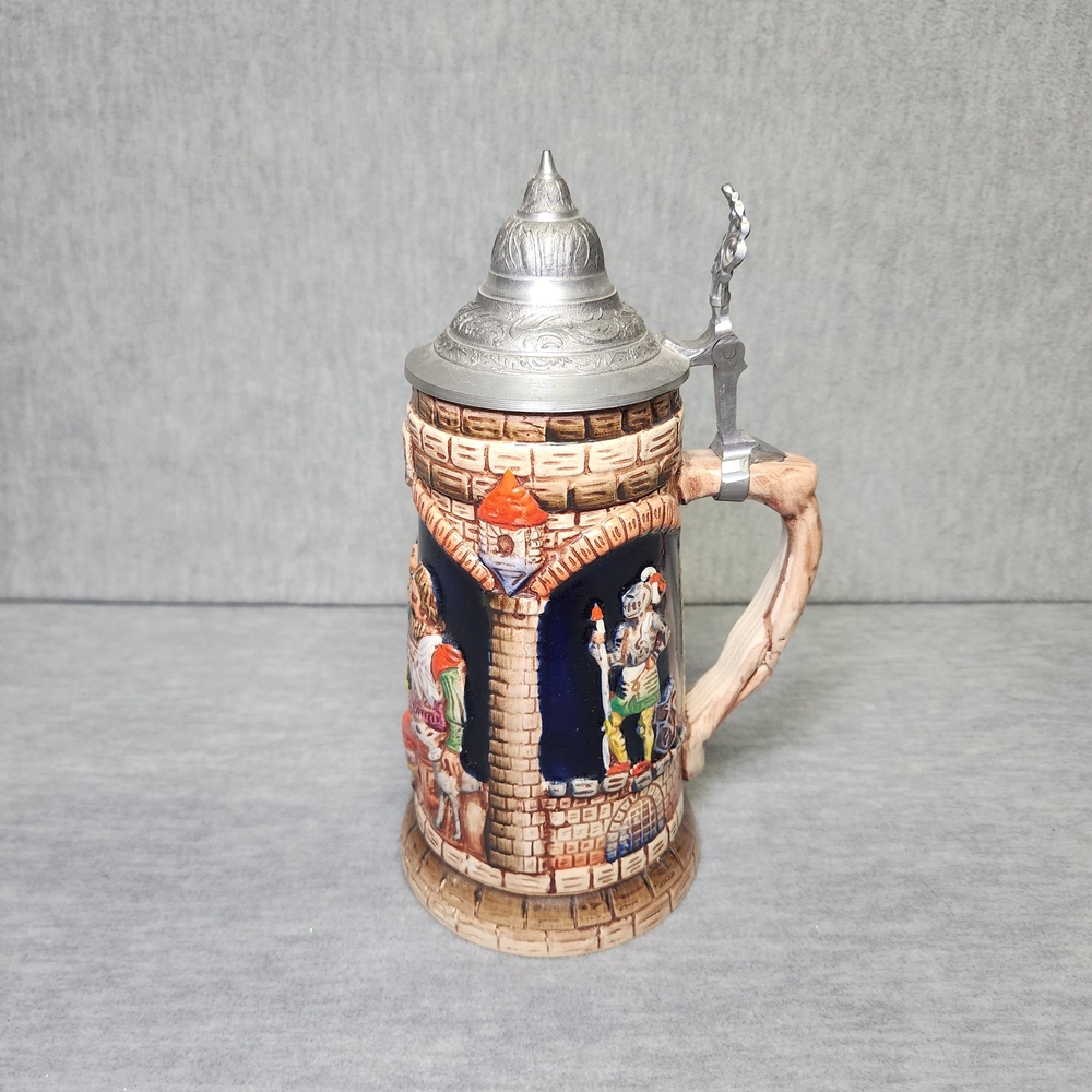 Beer Stein Hand Painted Ceramic Pewter Lid West Germany